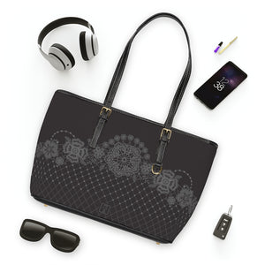 Black Lace Inspired Leather Shoulder Bag