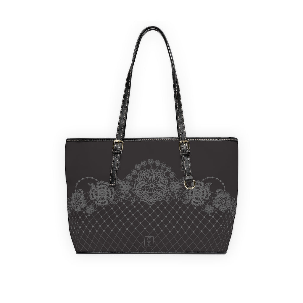 Black Lace Inspired Leather Shoulder Bag